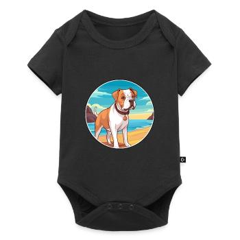 Amerikanische Bulldogge Hund Rasse Cartoon Kawaii Clipart - Baby Premium Kurzarmbody - Schwarz - Vorne