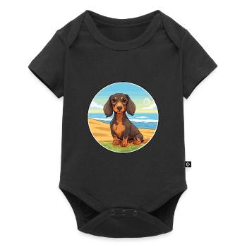 Teckel chien race dessin animé Kawaii Clipart chien animal de compagnie - Body à manches courtes Premium Bébé - noir - Devant