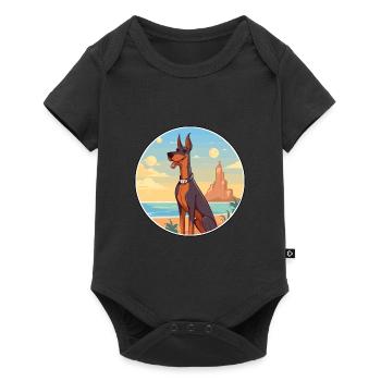 Doberman chien race dessin animé Kawaii Clipart chien animal de compagnie - Body à manches courtes Premium Bébé - noir - Devant