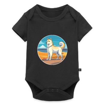 Sibérie orientale Laika chien race dessin animé Kawaii chien - Body à manches courtes Premium Bébé - noir - Devant