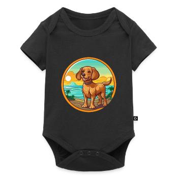 Huntaway chien race dessin animé Kawaii Clipart chien animal de compagnie - Body à manches courtes Premium Bébé - noir - Devant
