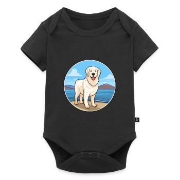 Kuvasz chien race dessin animé Kawaii Clipart aquarelle - Body à manches courtes Premium Bébé - noir - Devant