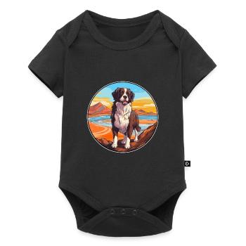 Landseer chien race dessin animé kawaii clipart chien animal de compagnie - Body à manches courtes Premium Bébé - noir - Devant