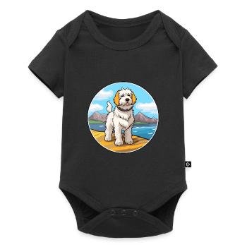 Chien de berger des Pyrénées chien race Cartoon Kawaii Clipart - Body à manches courtes Premium Bébé - noir - Devant