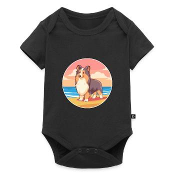 Sheltie chien race dessin animé Kawaii Clipart chien animal de compagnie - Body à manches courtes Premium Bébé - noir - Devant