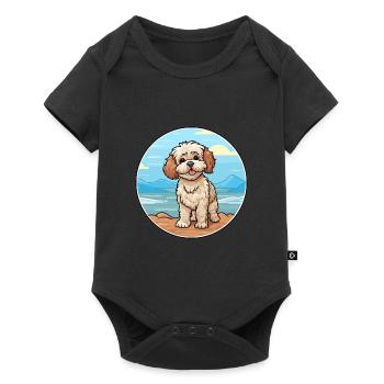 Shih Poo chien race dessin animé Kawaii Clipart chien animal de compagnie - Body à manches courtes Premium Bébé - noir - Devant