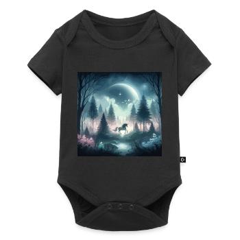 Licorne dans la forêt enchantée Mysticisme au clair de lune - Body à manches courtes Premium Bébé - noir - Devant