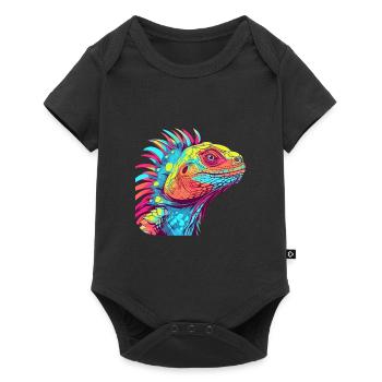 Iguana Colorful Watercolor Cartoon Kawaii Animal - Baby Premium short-sleeve bodysuit - black - Front