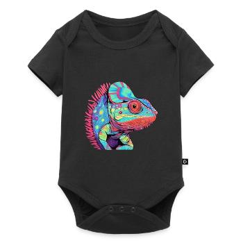 Chamäleon Bunte Aquarell-Karikatur Kawaii Anima - Baby Premium Kurzarmbody - Schwarz - Vorne