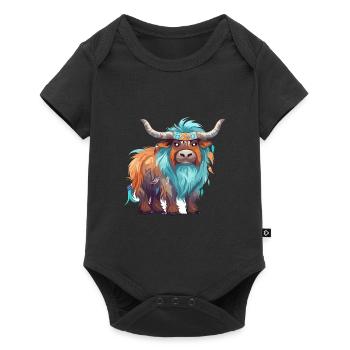 Yak Colorful Watercolor Cartoon Kawaii Animal - Baby Premium short-sleeve bodysuit - black - Front
