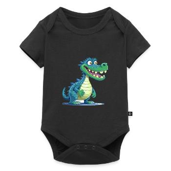 Krokodil bunte Aquarell-Karikatur Kawaii Anima - Baby Premium Kurzarmbody - Schwarz - Vorne