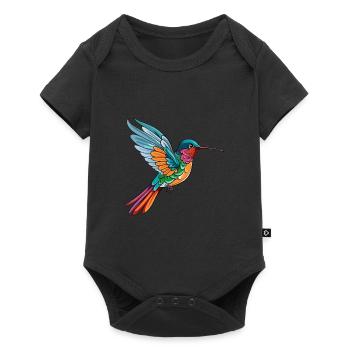 Hummingbird Colorful Watercolor Cartoon Kawaii Ani - Baby Premium short-sleeve bodysuit - black - Front