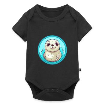 Sceau Aquarelle Colorée Dessin Animé Kawaii Animal - Body à manches courtes Premium Bébé - noir - Devant