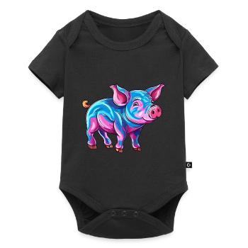 Cochon Aquarelle Colorée Dessin Animé Kawaii Animal - Body à manches courtes Premium Bébé - noir - Devant