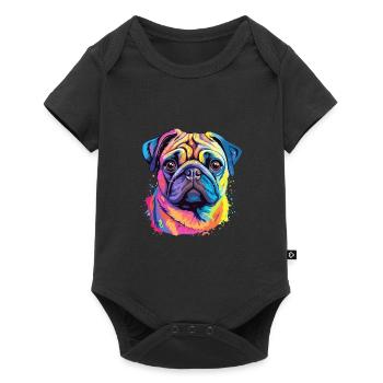 Pug Dog Colorful Watercolor Cartoon Kawaii Animal - Baby Premium short-sleeve bodysuit - black - Front