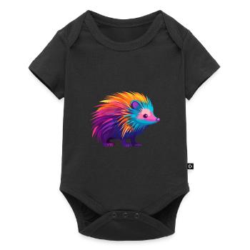 Stachelschwein Bunte Aquarell-Karikatur Kawaii Anima - Baby Premium Kurzarmbody - Schwarz - Vorne