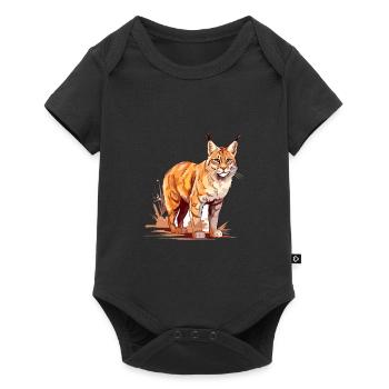 Rotluchs buntes Aquarell Karikatur Kawaii Tier - Baby Premium Kurzarmbody - Schwarz - Vorne