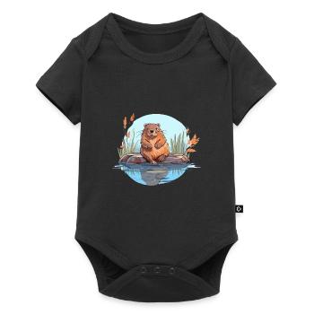 Beaver Colorful Watercolor Cartoon Kawaii Animal - Baby Premium short-sleeve bodysuit - black - Front
