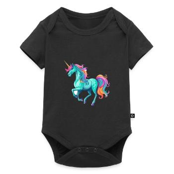 Unicorn Colorful Watercolor Cartoon Kawaii Animal - Baby Premium short-sleeve bodysuit - black - Front