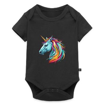 Unicorn Colorful Watercolor Cartoon Kawaii Animal - Baby Premium short-sleeve bodysuit - black - Front