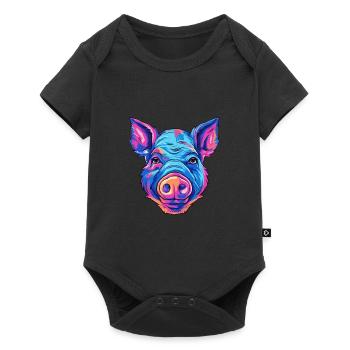 Cochon Aquarelle Colorée Dessin Animé Kawaii Animal - Body à manches courtes Premium Bébé - noir - Devant