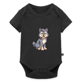 Wolf Cute Cartoon Kawaii Watercolor Animal Pet - Baby Premium short-sleeve bodysuit - black - Front