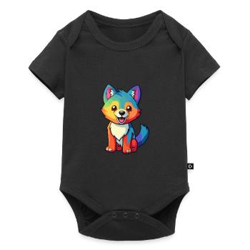 Wolf Cute Cartoon Kawaii Watercolor Animal Pet - Baby Premium short-sleeve bodysuit - black - Front