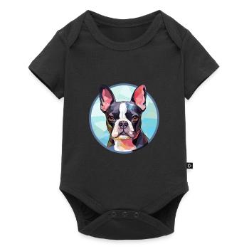 Boston Terrier Hund Bunte Karikatur - Baby Premium Kurzarmbody - Schwarz - Vorne