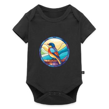 Oiseau vitrail coloré dessin animé Kawaii Animal - Body à manches courtes Premium Bébé - noir - Devant