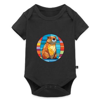 Biber Buntglas Bunte Karikatur Kawaii Anima - Baby Premium Kurzarmbody - Schwarz - Vorne
