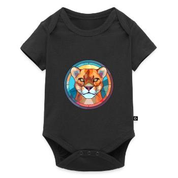 Cougar vitrail coloré dessin animé Kawaii Anima - Body à manches courtes Premium Bébé - noir - Devant