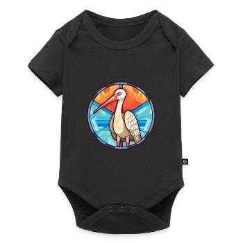 Kranich-Buntglas-Cartoon-Kawaii-Tier - Baby Premium Kurzarmbody - Schwarz - Vorne