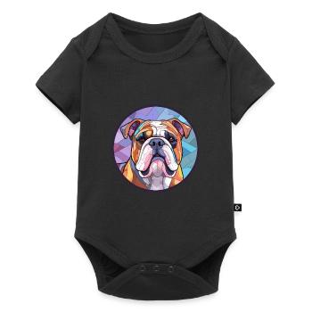 Bulldog Dog Stained Glass Colorful Cartoon Kawaii - Baby Premium short-sleeve bodysuit - black - Front