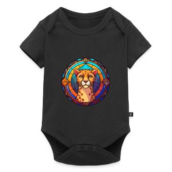 Guépard vitrail coloré dessin animé Kawaii Anim - Body à manches courtes Premium Bébé - noir - Devant
