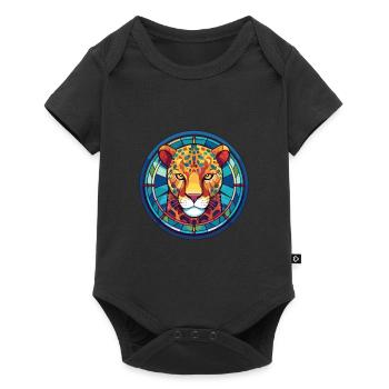 Jaguar vitrail coloré dessin animé Kawaii Anima - Body à manches courtes Premium Bébé - noir - Devant