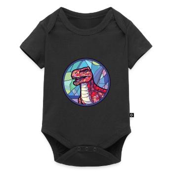 Dinosaur Stained Glass Colorful Cartoon Kawaii Ani - Baby Premium short-sleeve bodysuit - black - Front