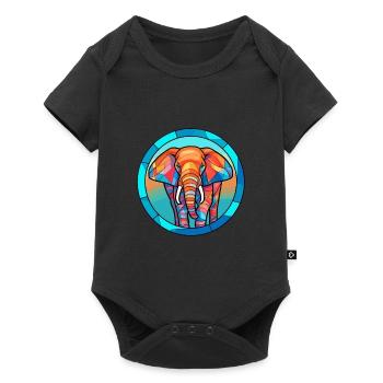 Elephant Stained Glass Colorful Cartoon Kawaii Ani - Baby Premium short-sleeve bodysuit - black - Front