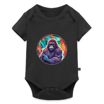 Gorilla Stained Glass Colorful Cartoon Kawaii Anim - Baby Premium short-sleeve bodysuit - black - Front