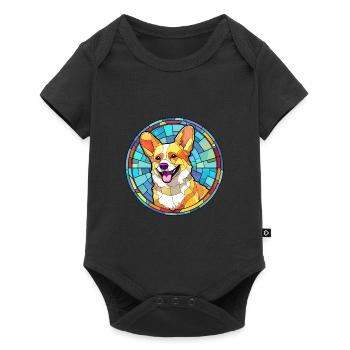 Corgi chien vitrail dessin animé Kawaii Animal - Body à manches courtes Premium Bébé - noir - Devant