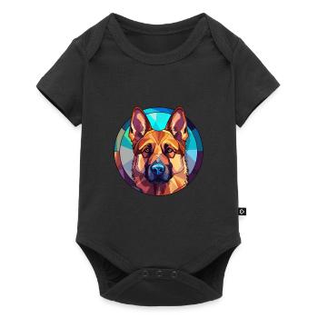 German Shepherd Dog Stained Glass Colorful Cartoon - Baby Premium short-sleeve bodysuit - black - Front