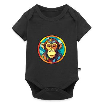 Monkey Stained Glass Colorful Cartoon Kawaii Anima - Baby Premium short-sleeve bodysuit - black - Front