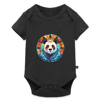 Panda Stained Glass Colorful Cartoon Kawaii Animal - Baby Premium short-sleeve bodysuit - black - Front