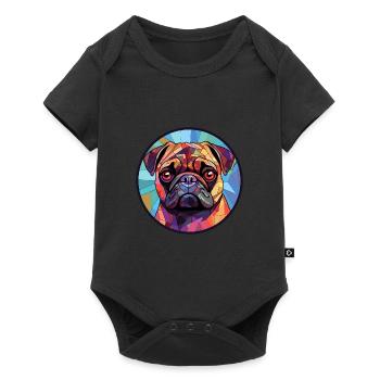 Pug Dog Stained Glass Colorful Cartoon Kawaii Anim - Baby Premium short-sleeve bodysuit - black - Front