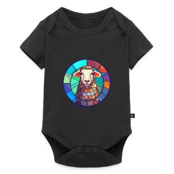 Sheep Stained Glass Colorful Cartoon Kawaii Animal - Baby Premium short-sleeve bodysuit - black - Front