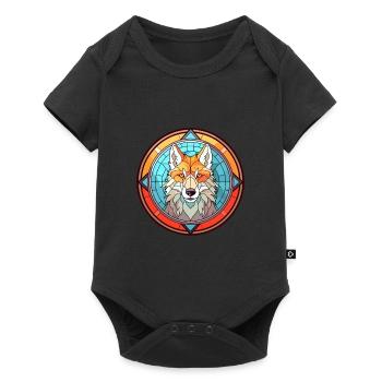 Wolf Stained Glass Colorful Cartoon Kawaii Animal - Baby Premium short-sleeve bodysuit - black - Front