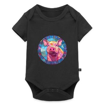 Cochon vitrail coloré dessin animé Kawaii Animal - Body à manches courtes Premium Bébé - noir - Devant