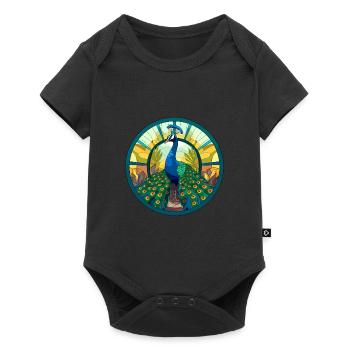 Paon vitrail coloré dessin animé Kawaii Anim - Body à manches courtes Premium Bébé - noir - Devant