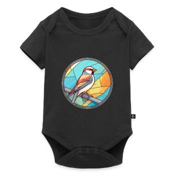 Moineau vitrail coloré Cartoon Kawaii Anim - Body à manches courtes Premium Bébé - noir - Devant