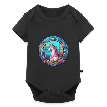 Licorne vitrail coloré dessin animé Kawaii Anim - Body à manches courtes Premium Bébé - noir - Devant