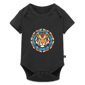 Tigre vitrail coloré dessin animé Kawaii Animal - Body à manches courtes Premium Bébé - noir - Devant